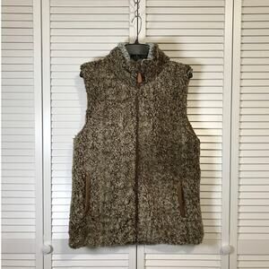 Prissy Jane Faux Fur Brown High Neck Sleeveless Vest Jacket XL